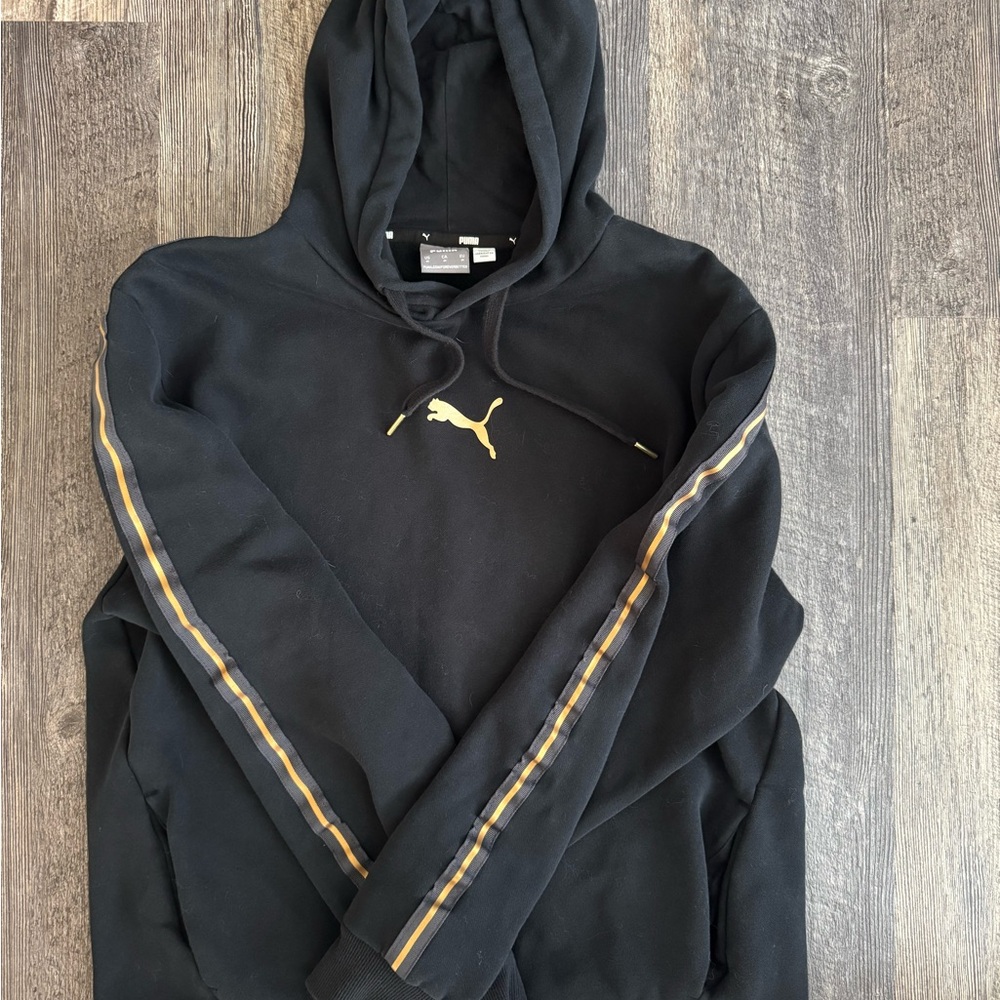 Puma Black Hoodie with Gold Stripes